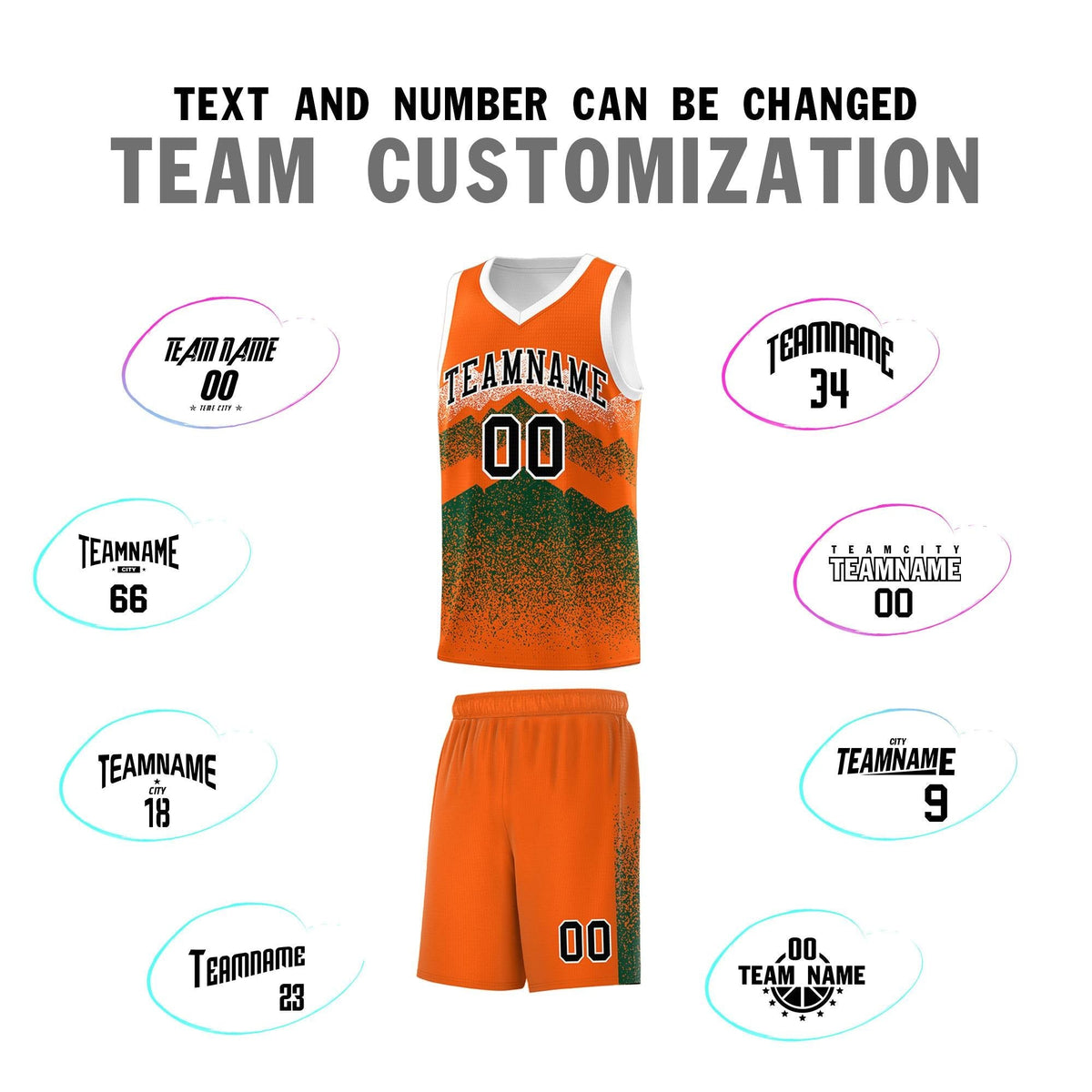 Personalized Youth Basketball Jerseys   Orange Green Gradient Mountain Design Uniforms