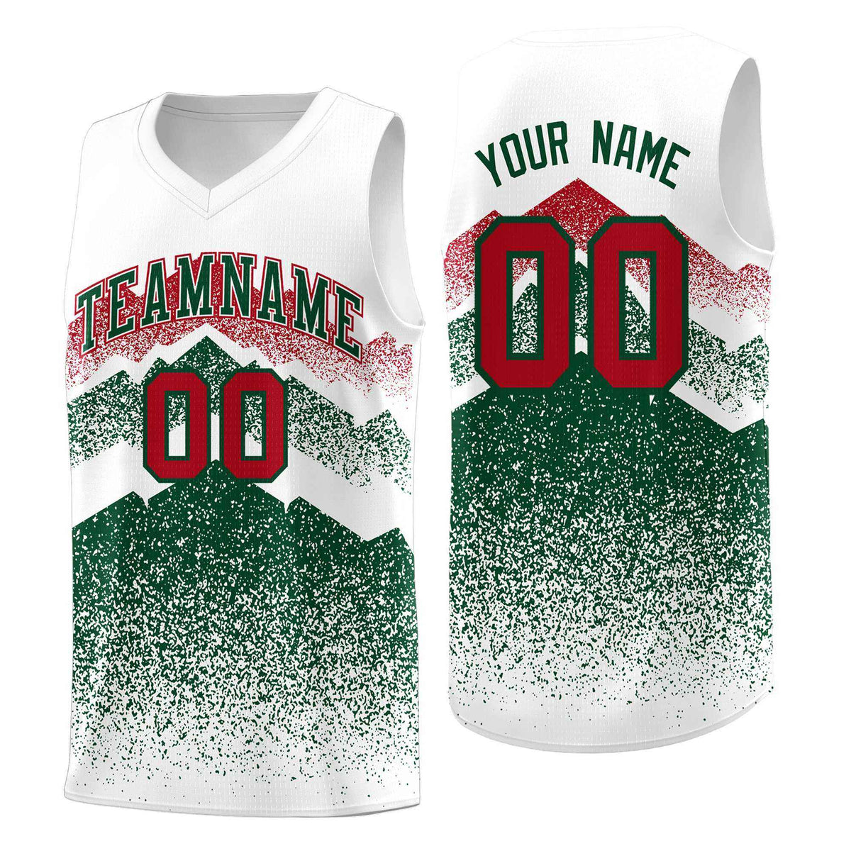 Custom Youth Basketball Jerseys White Green Gradient Mountain Design Uniforms