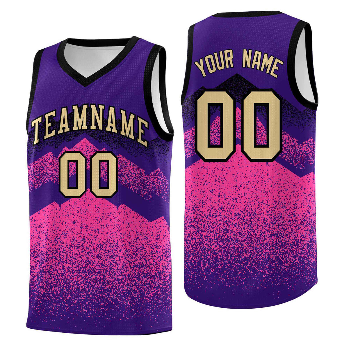 Custom Youth Basketball Jerseys Purple Pink Gradient Mountain Design Uniforms