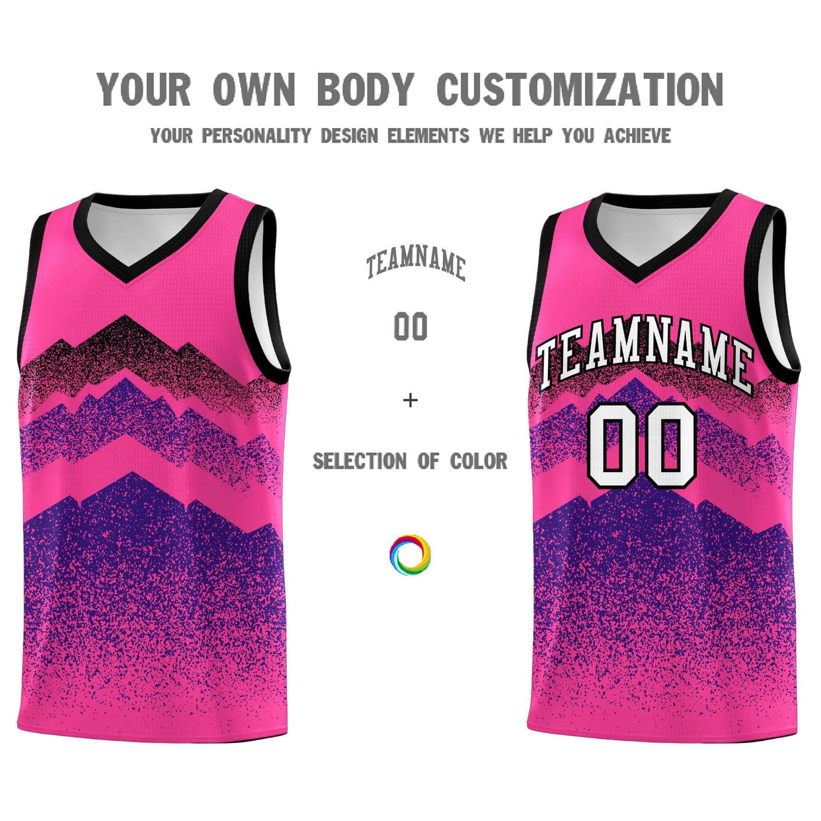 Personalized Youth Basketball Jerseys   Pink Purple Gradient Mountain Design Uniforms