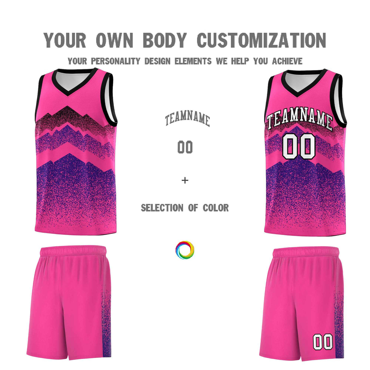 Personalized Youth Basketball Jerseys   Pink Purple Gradient Mountain Design Uniforms