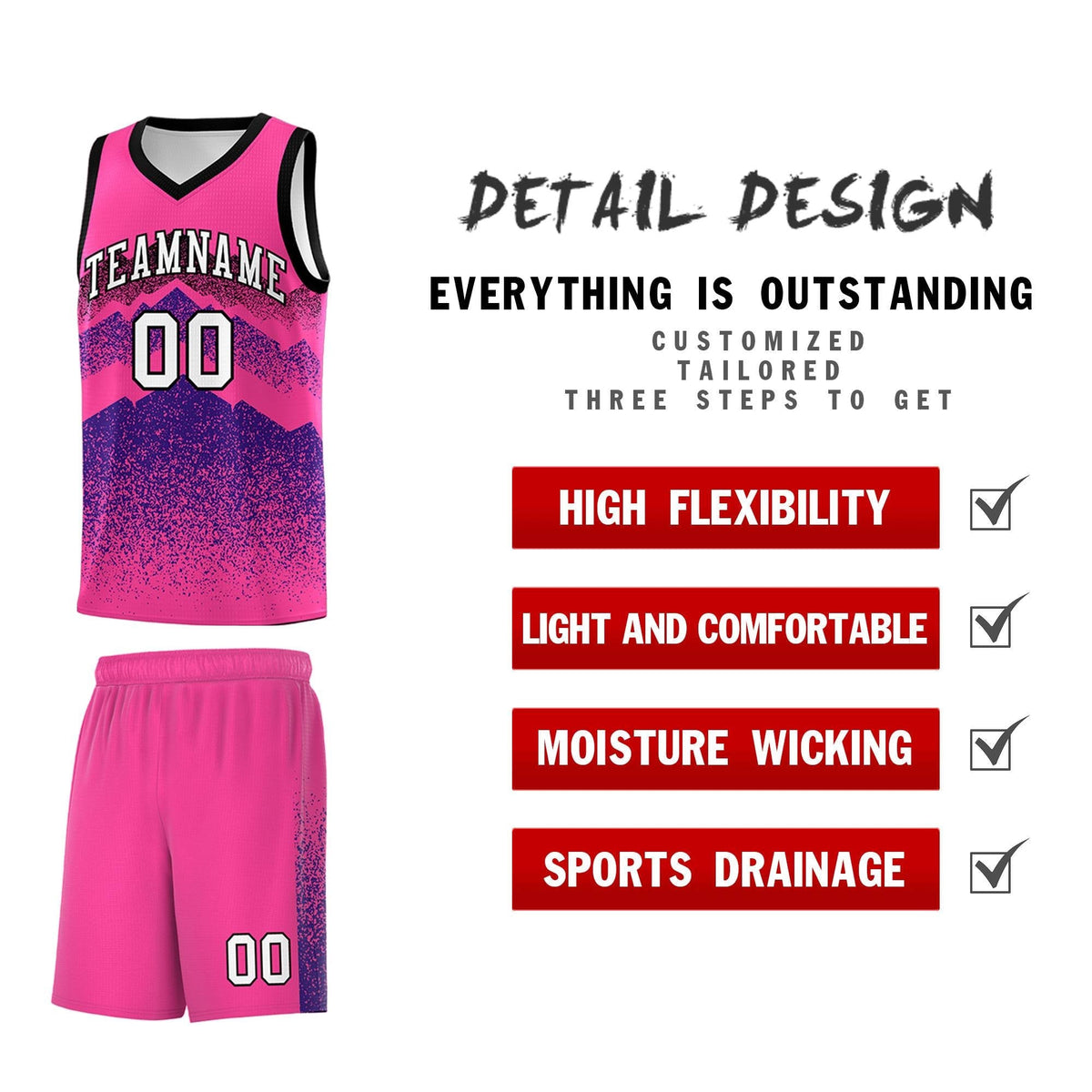 Personalized Youth Basketball Jerseys   Pink Purple Gradient Mountain Design Uniforms