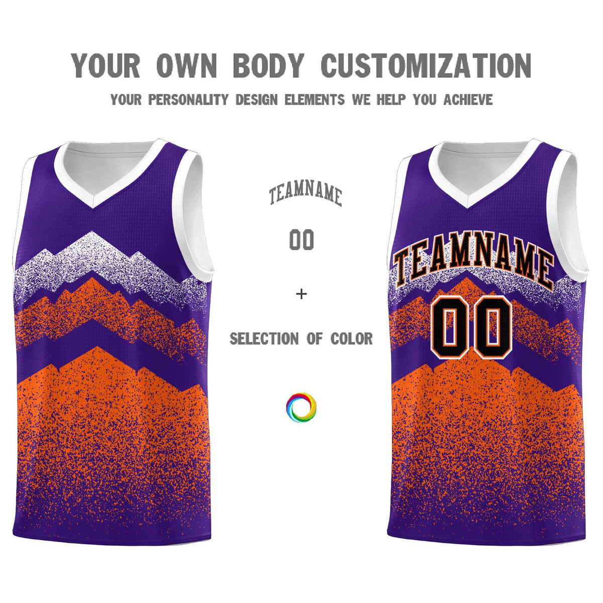 Custom Youth Basketball Jerseys Purple Orange Gradient Mountain Design Uniforms