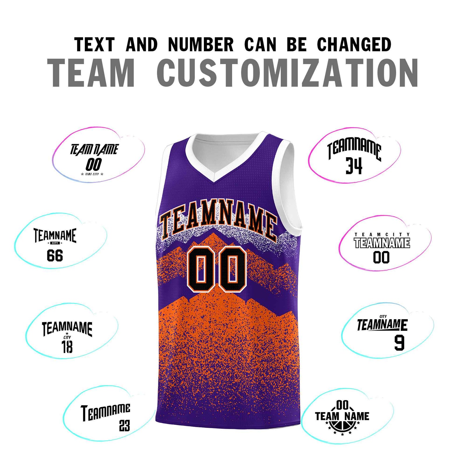 Custom Youth Basketball Jerseys Purple Orange Gradient Mountain Design Uniforms