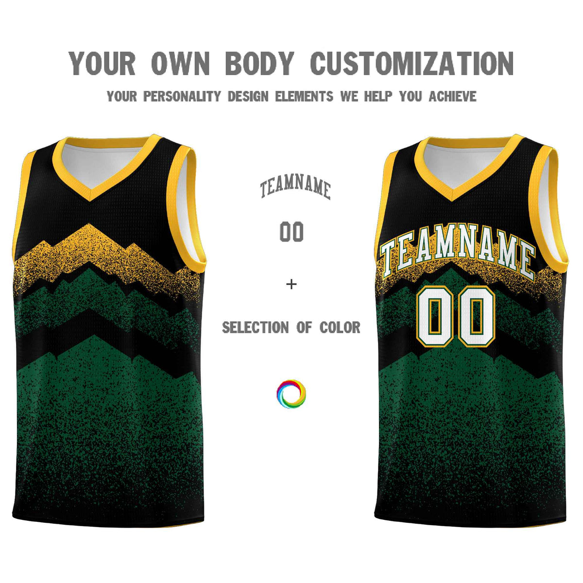 Custom Youth Basketball Jerseys Black Green Gradient Mountain Design Uniforms