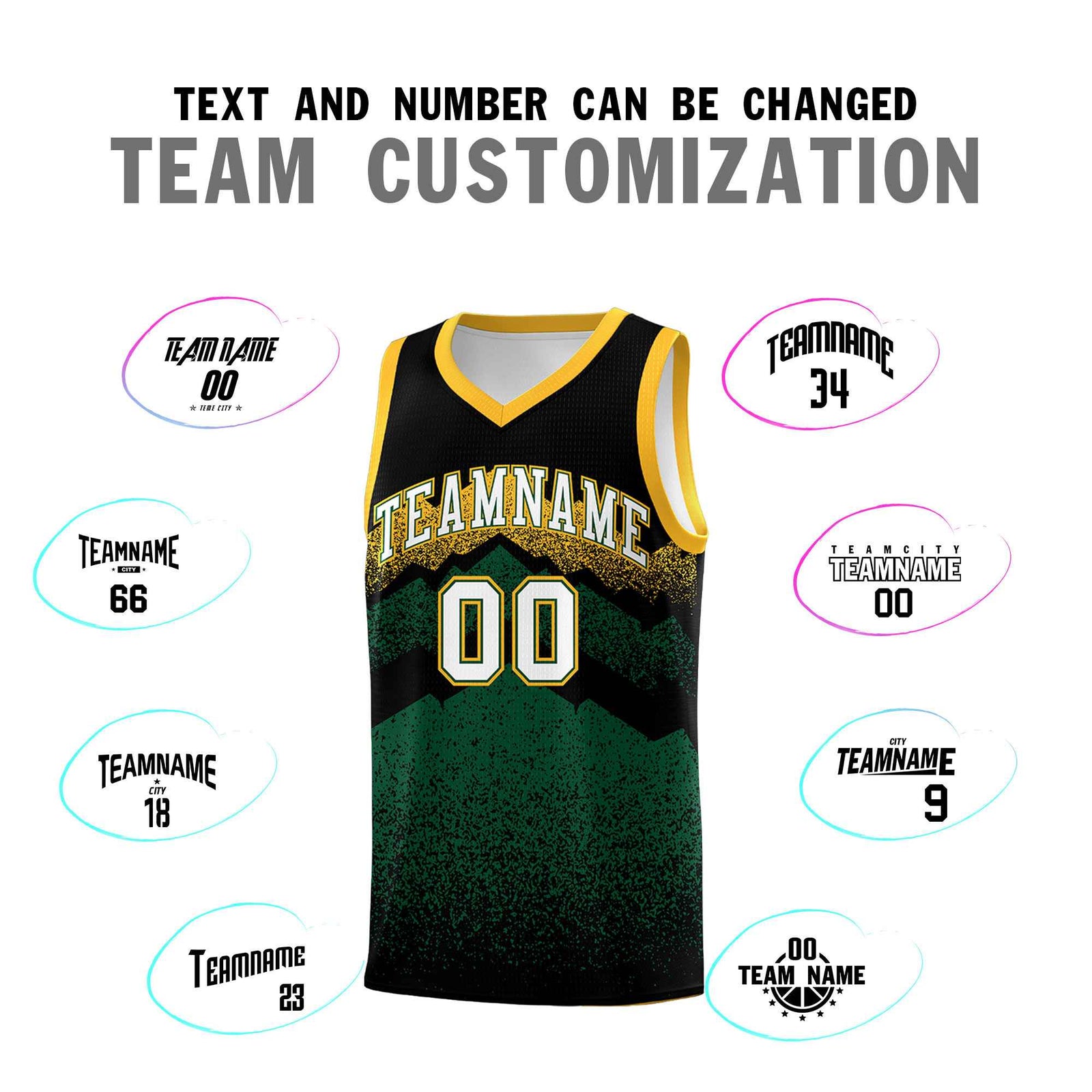 Custom Youth Basketball Jerseys Black Green Gradient Mountain Design Uniforms