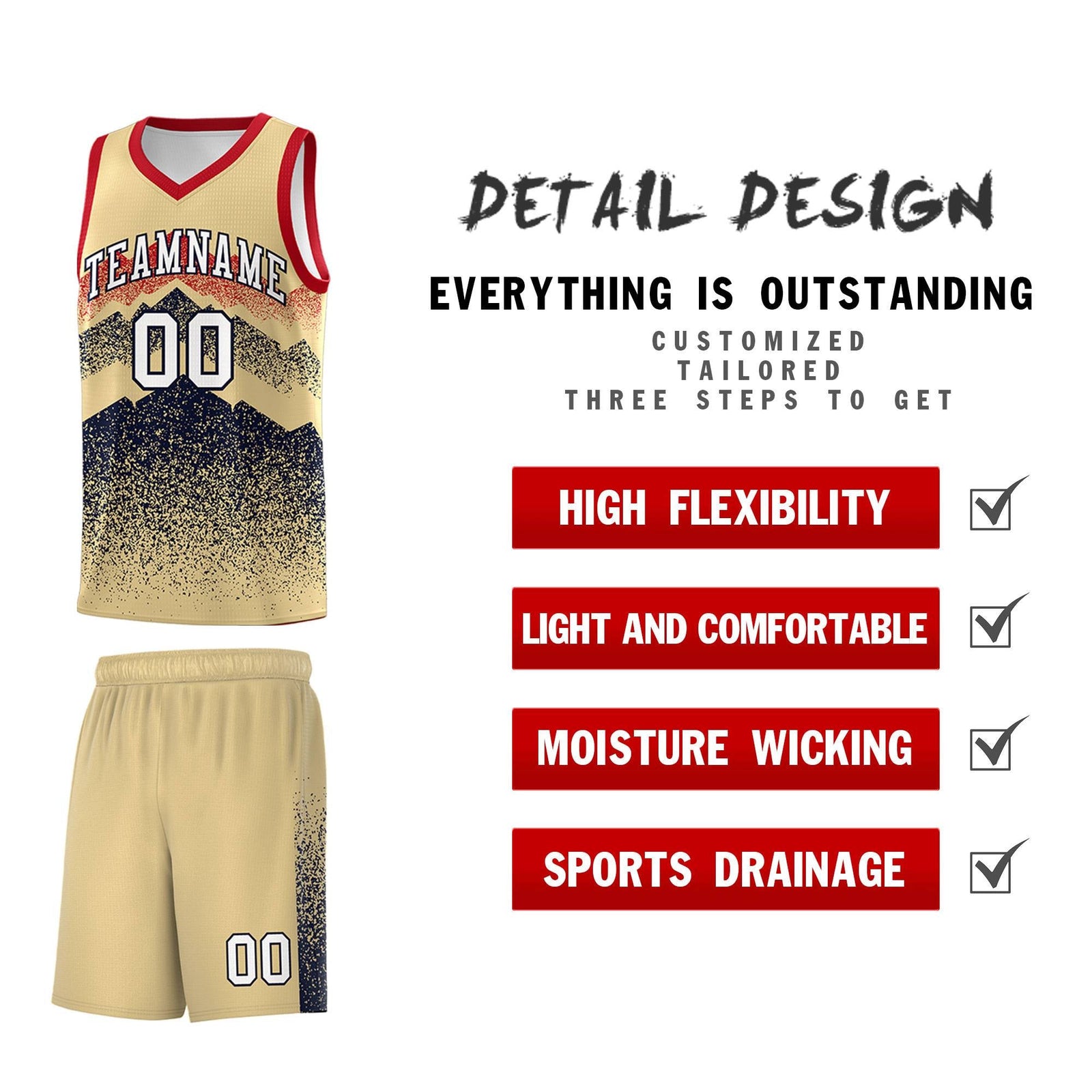 Custom Youth Basketball Jerseys Khaki Navy Gradient Mountain Design Uniforms