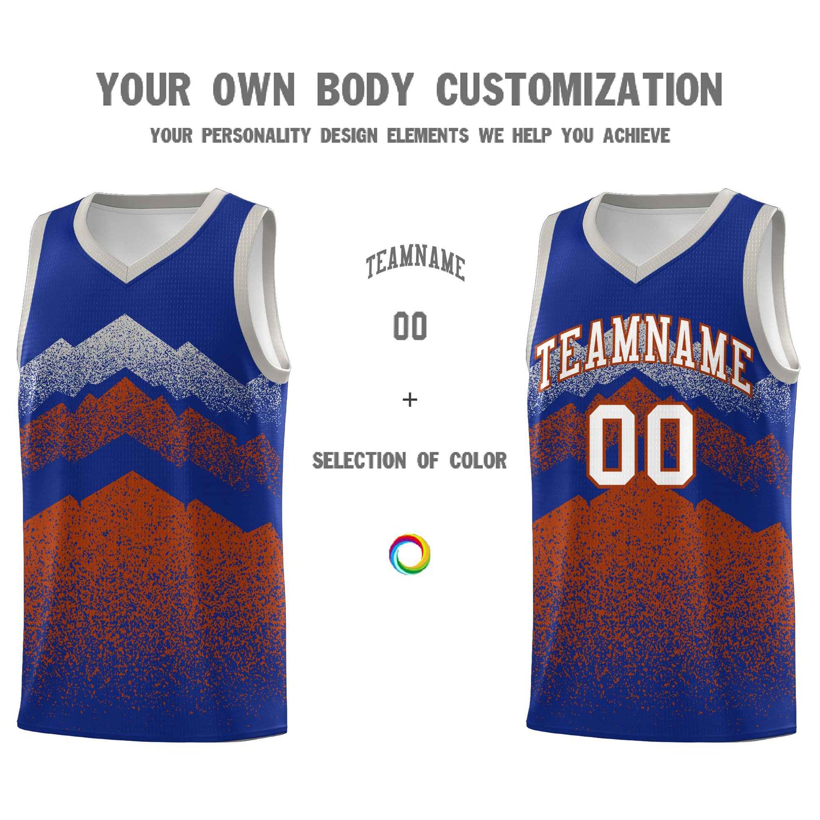 Custom Youth Basketball Jerseys Royal Dark Orange Gradient Mountain Design Uniforms