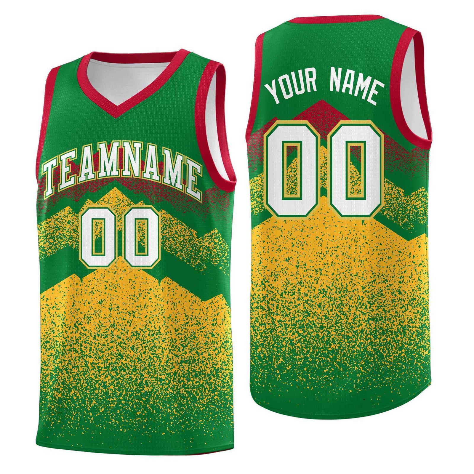 Custom Youth Basketball Jerseys Kelly Green Gold Gradient Mountain Design Uniforms