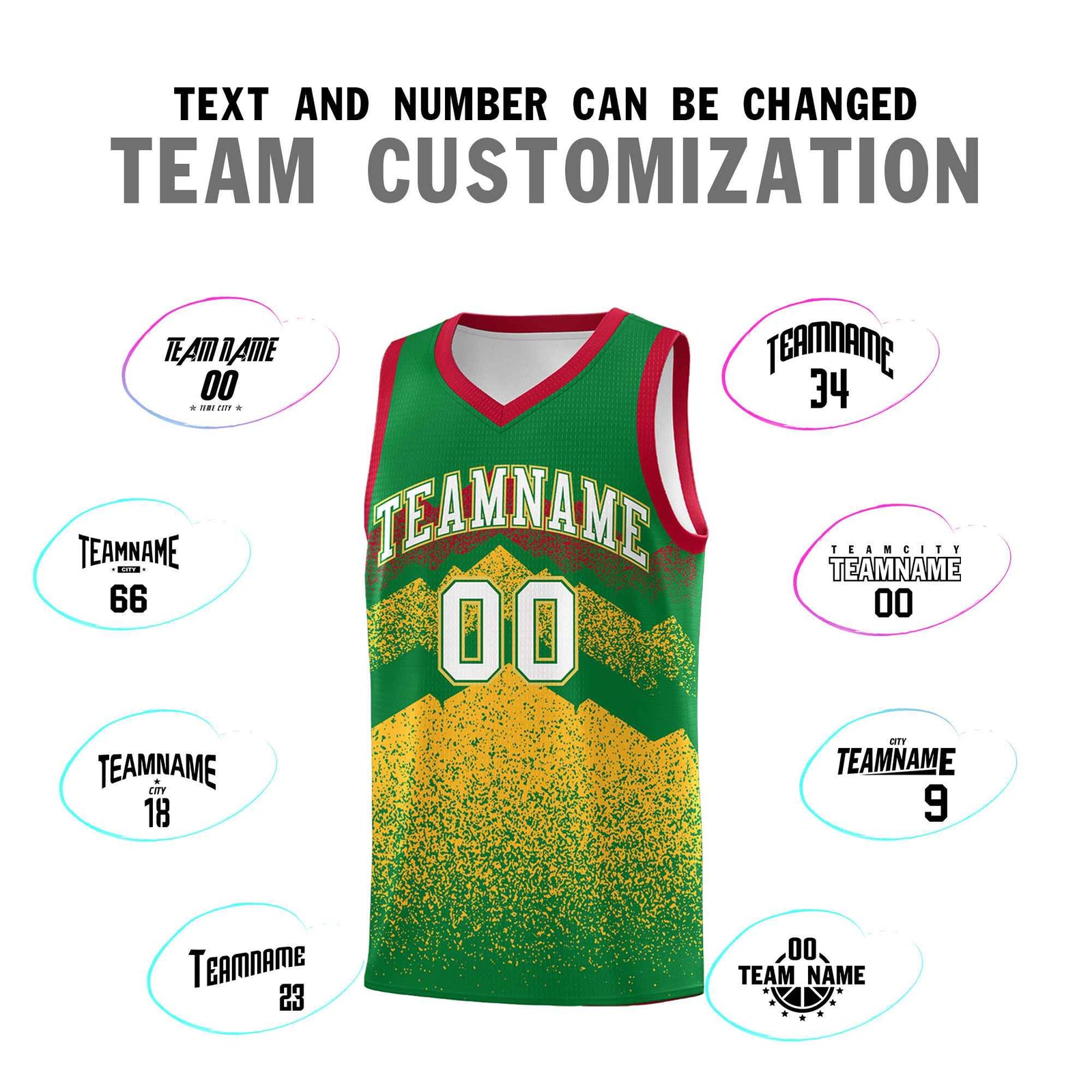 Custom Youth Basketball Jerseys Kelly Green Gold Gradient Mountain Design Uniforms