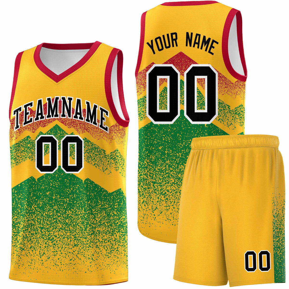 Personalized Youth Basketball Jerseys   Gold Kelly Green Gradient Mountain Design Uniforms