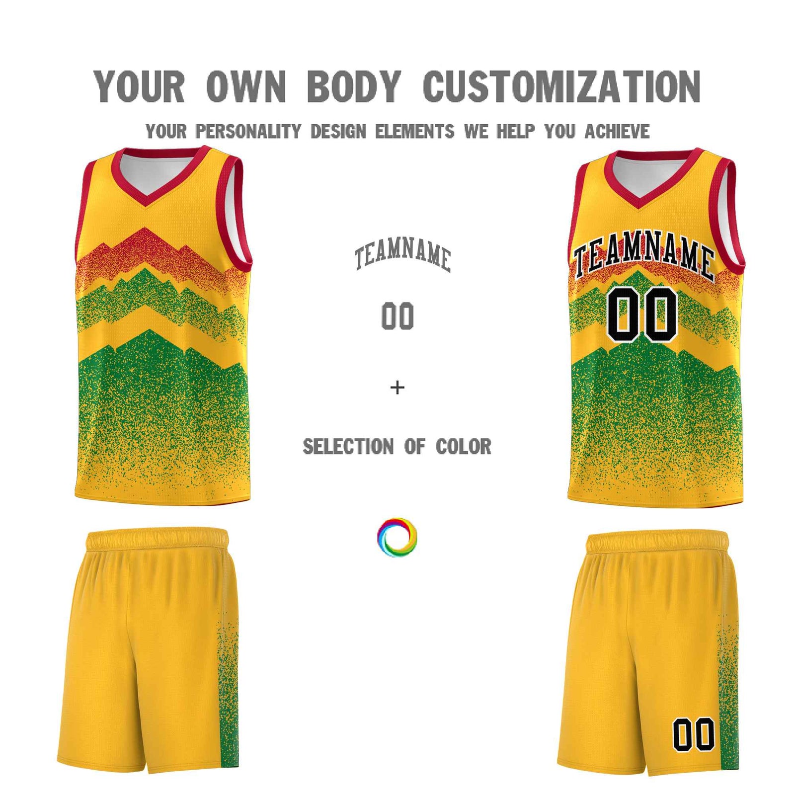 Personalized Youth Basketball Jerseys   Gold Kelly Green Gradient Mountain Design Uniforms