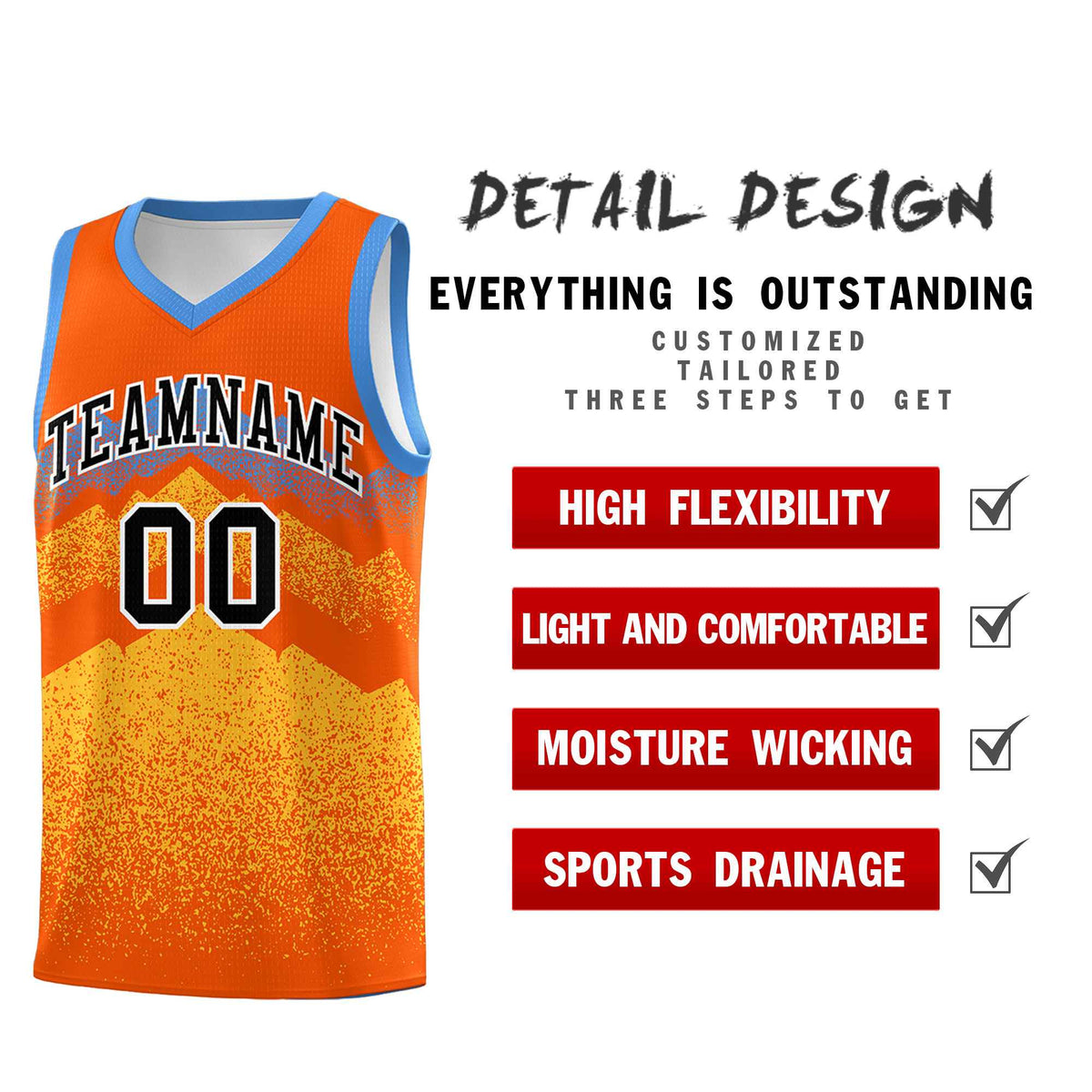 Custom Youth Basketball Jerseys Orange Gold Gradient Mountain Design Uniforms