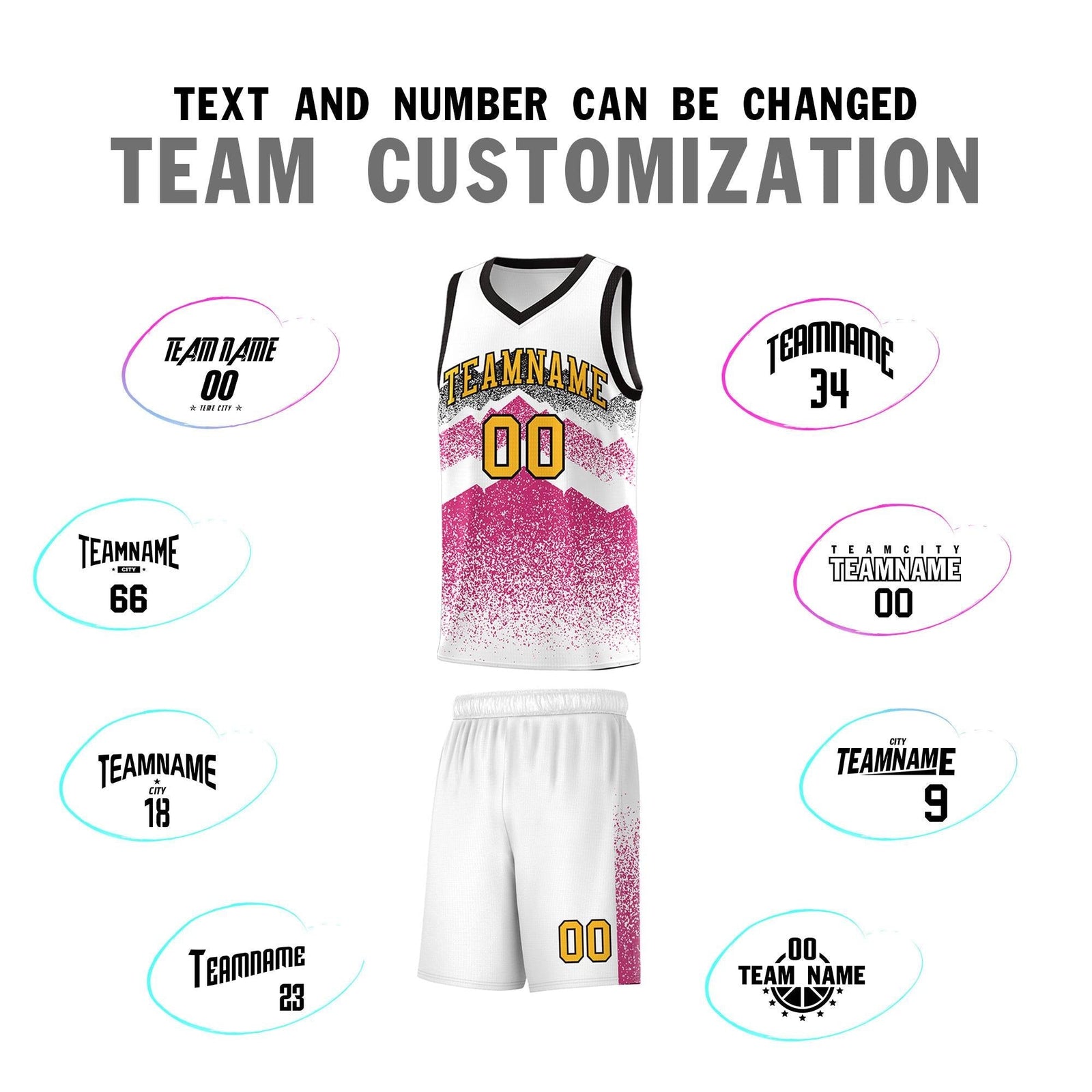 Personalized Youth Basketball Jerseys   White Rose Red Gradient Mountain Design Uniforms