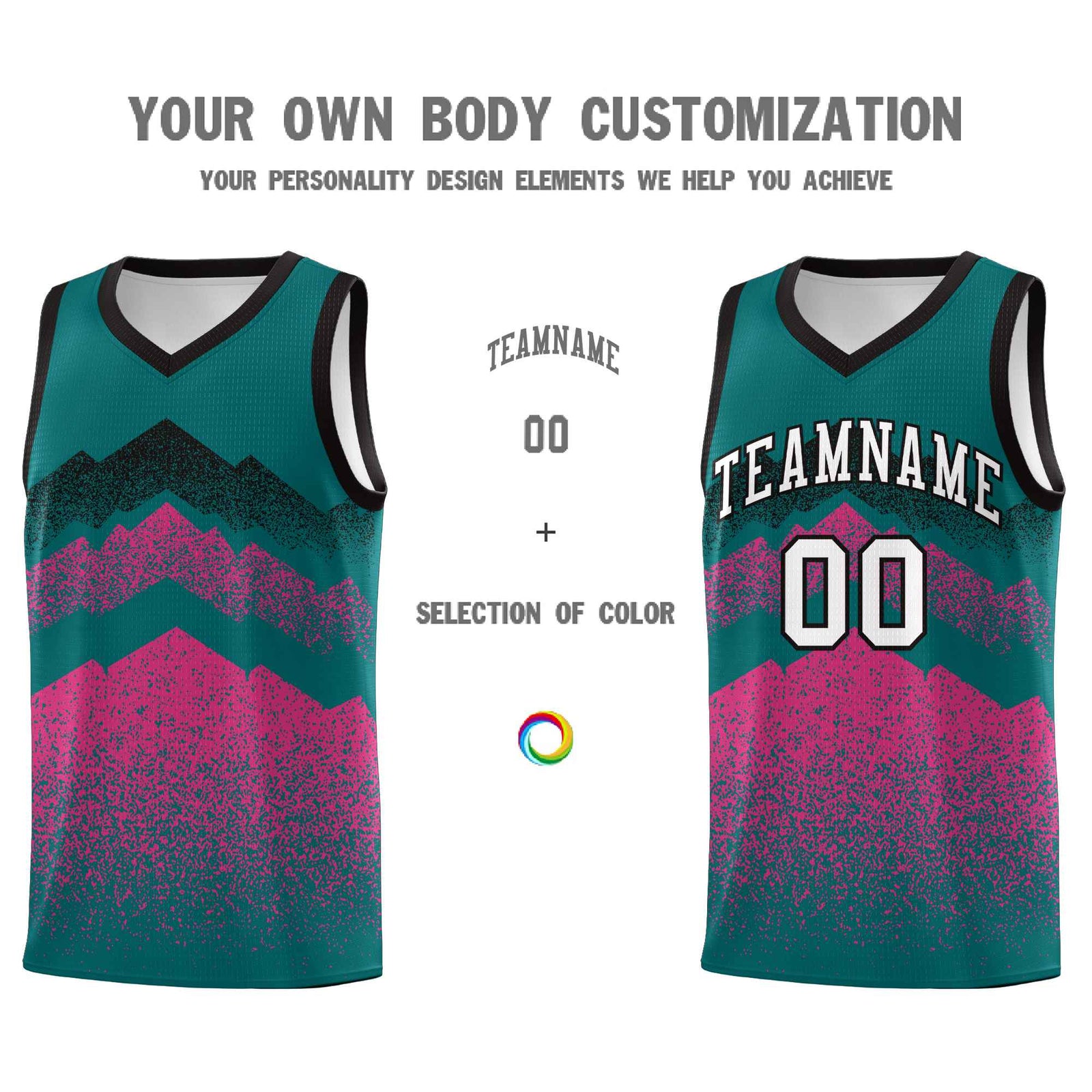 Custom Youth Basketball Jerseys Midnight Green Pink Gradient Mountain Design Uniforms