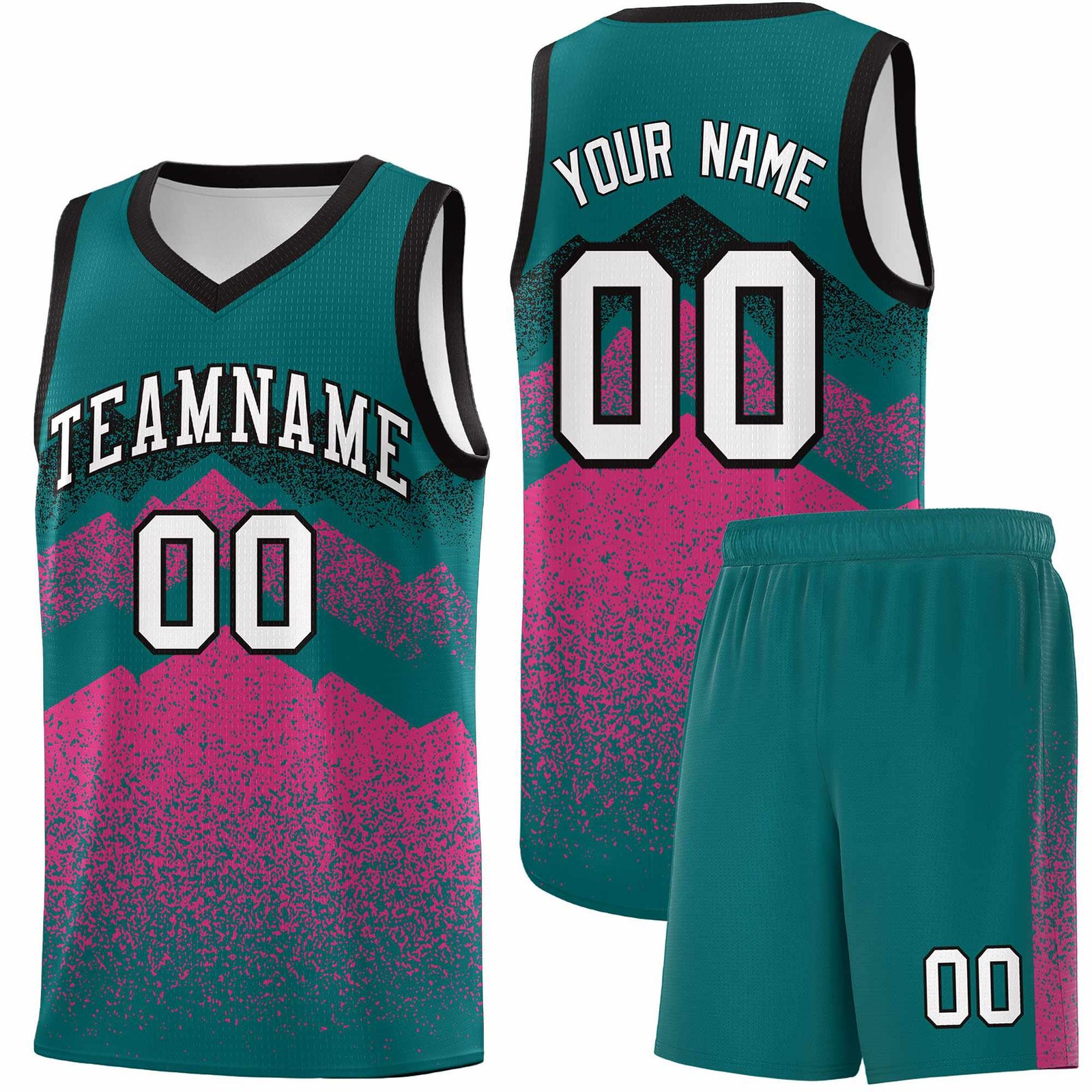 Custom Youth Basketball Jerseys Midnight Green Pink Gradient Mountain Design Uniforms