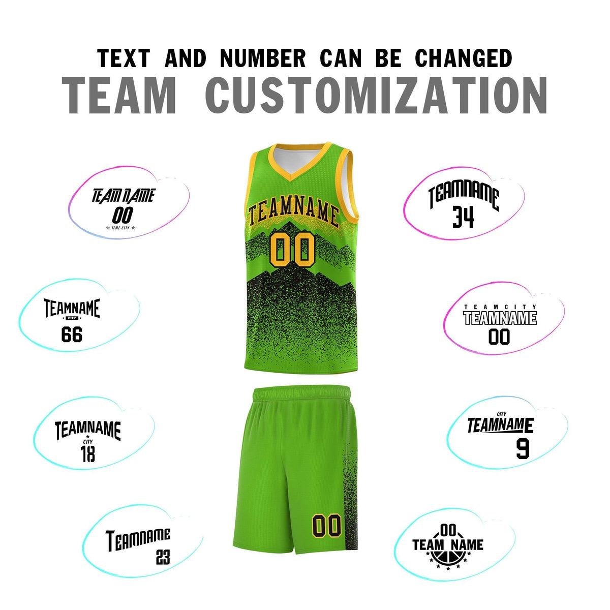 Custom Youth Basketball Jerseys Green Black Gradient Mountain Design Uniforms