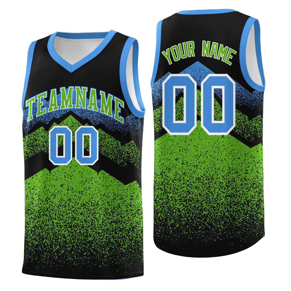 Personalized Youth Basketball Jerseys   Black Green Gradient Mountain Design Uniforms