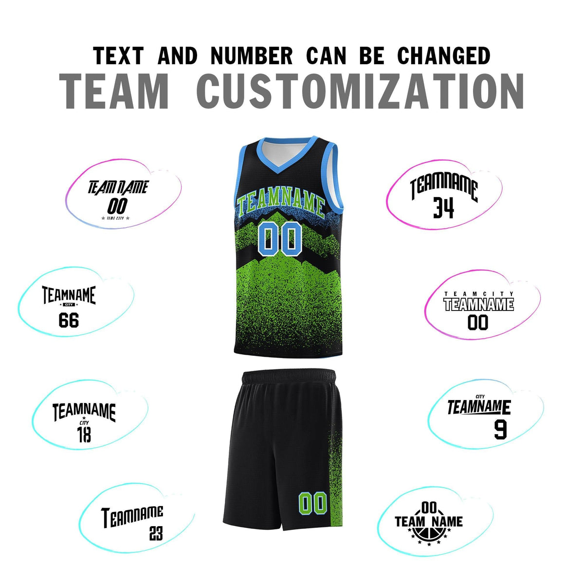Personalized Youth Basketball Jerseys   Black Green Gradient Mountain Design Uniforms
