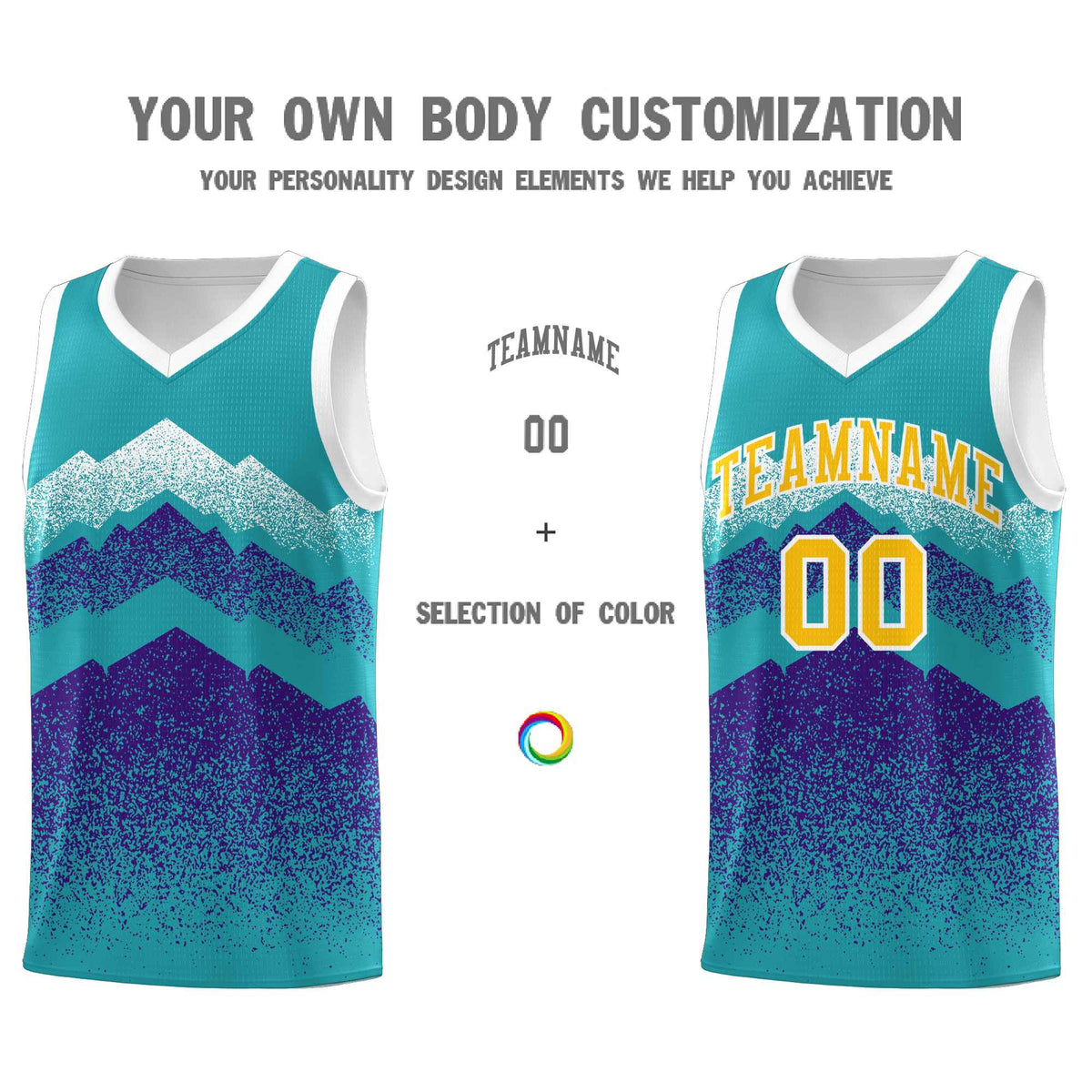 Personalized Youth Basketball Jerseys   Aqua Purple Gradient Mountain Design Uniforms