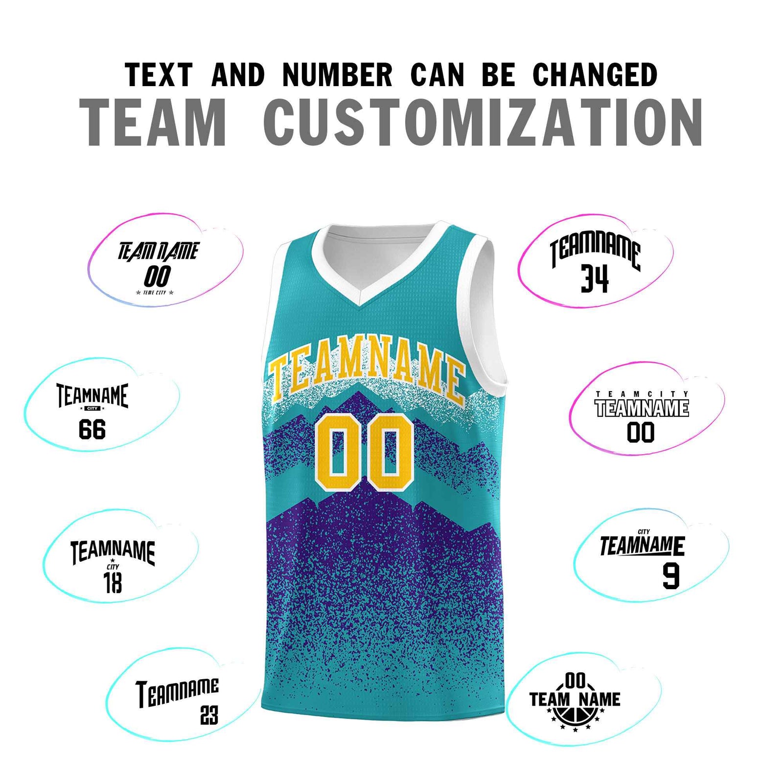 Personalized Youth Basketball Jerseys   Aqua Purple Gradient Mountain Design Uniforms