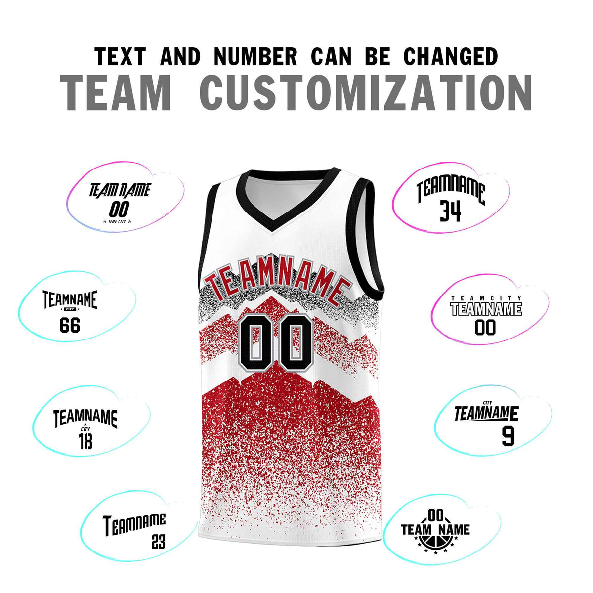Personalized Youth Basketball Jerseys   White Red Gradient Mountain Design Uniforms
