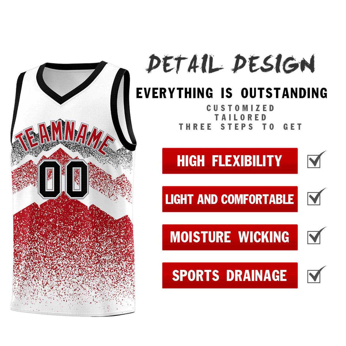 Personalized Youth Basketball Jerseys   White Red Gradient Mountain Design Uniforms