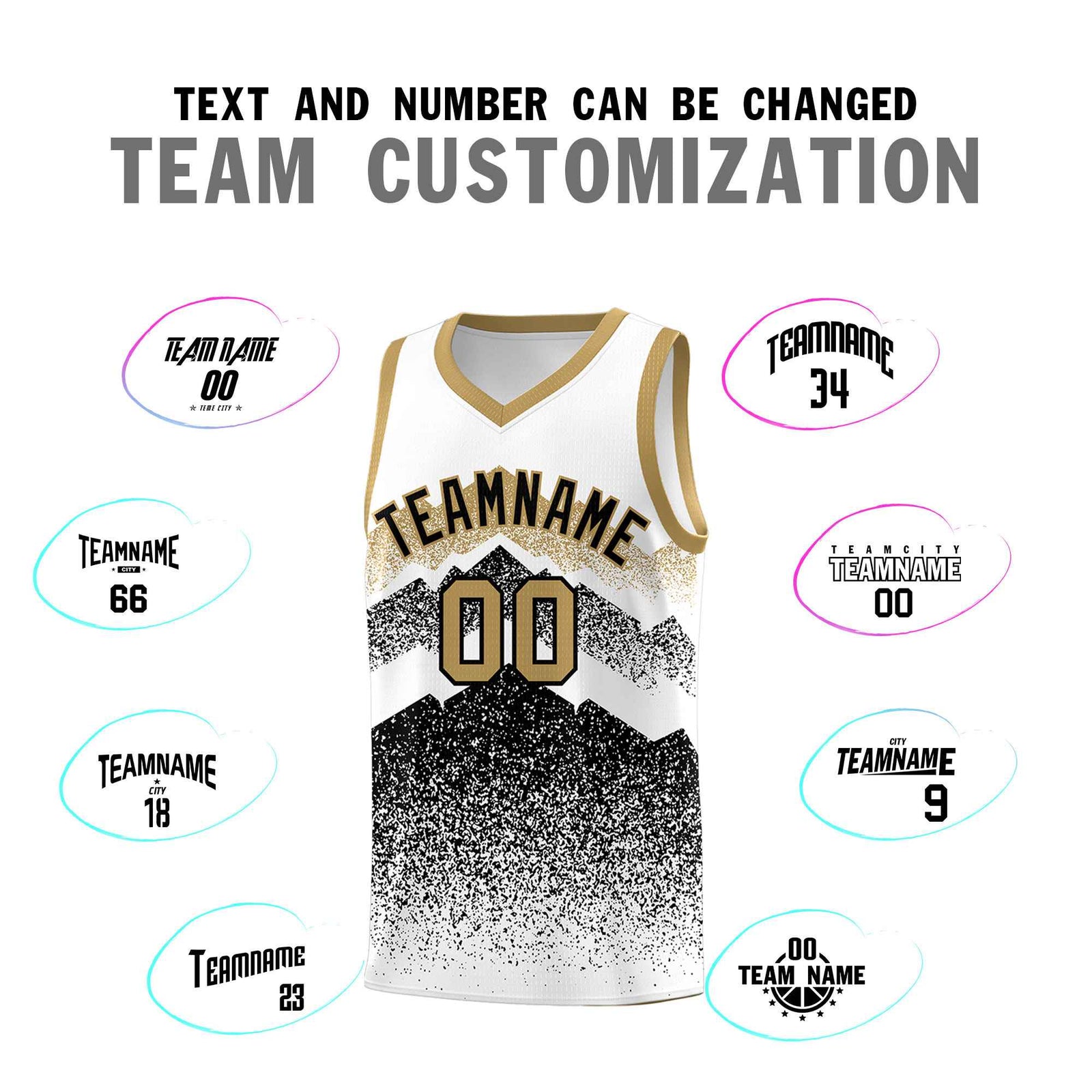 Custom Youth Basketball Jerseys White Black Gradient Mountain Design Uniforms
