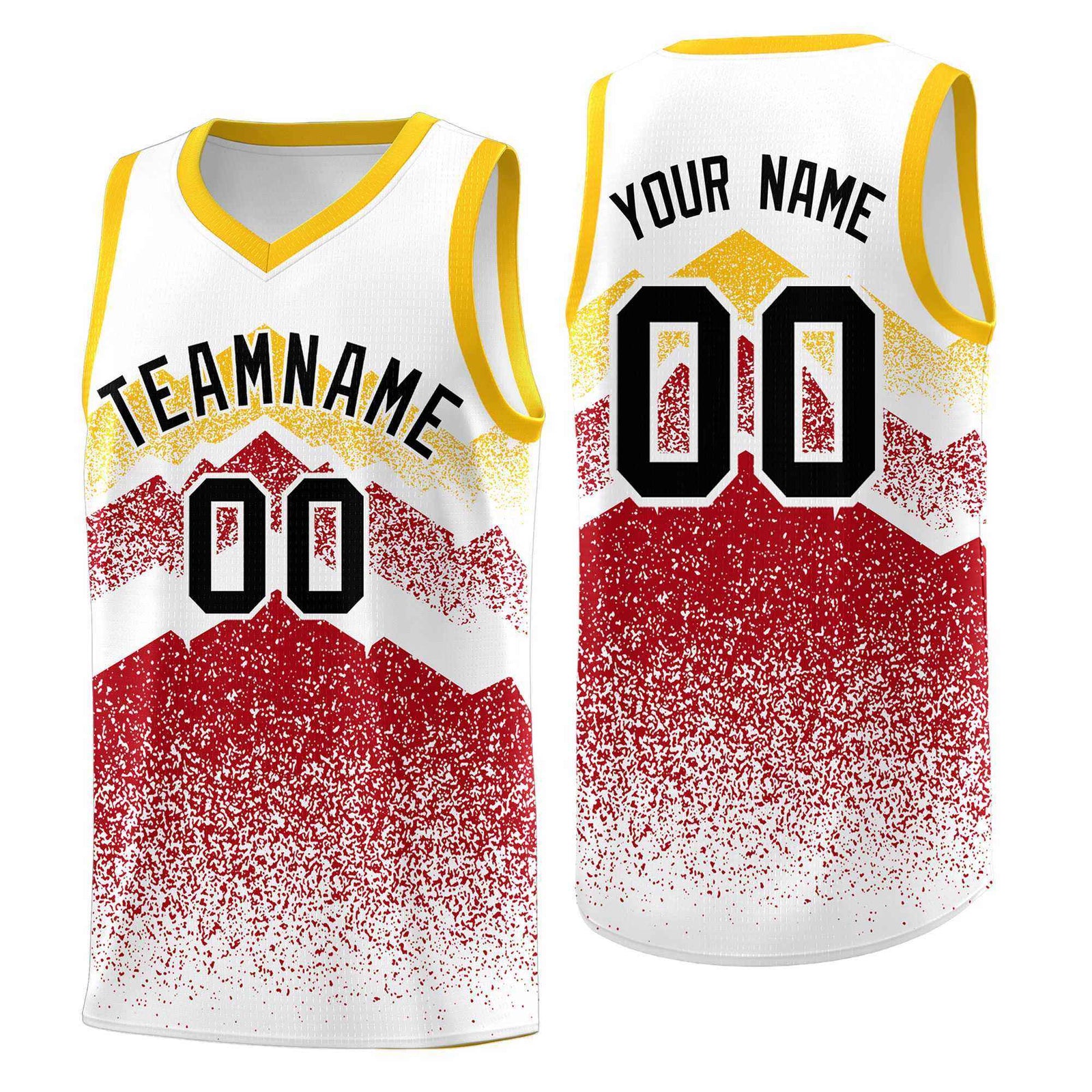 Custom Youth Basketball Jerseys White Red Gradient Mountain Design Uniforms