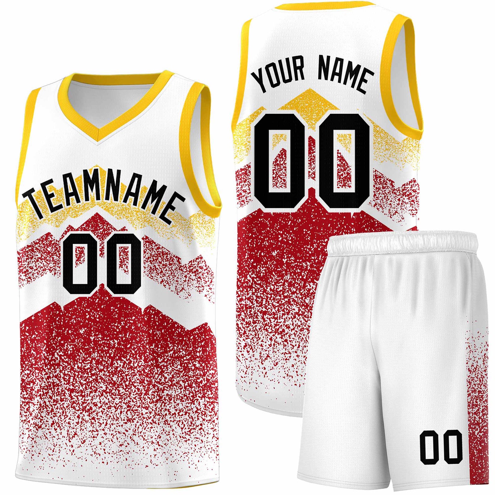 Custom Youth Basketball Jerseys White Red Gradient Mountain Design Uniforms