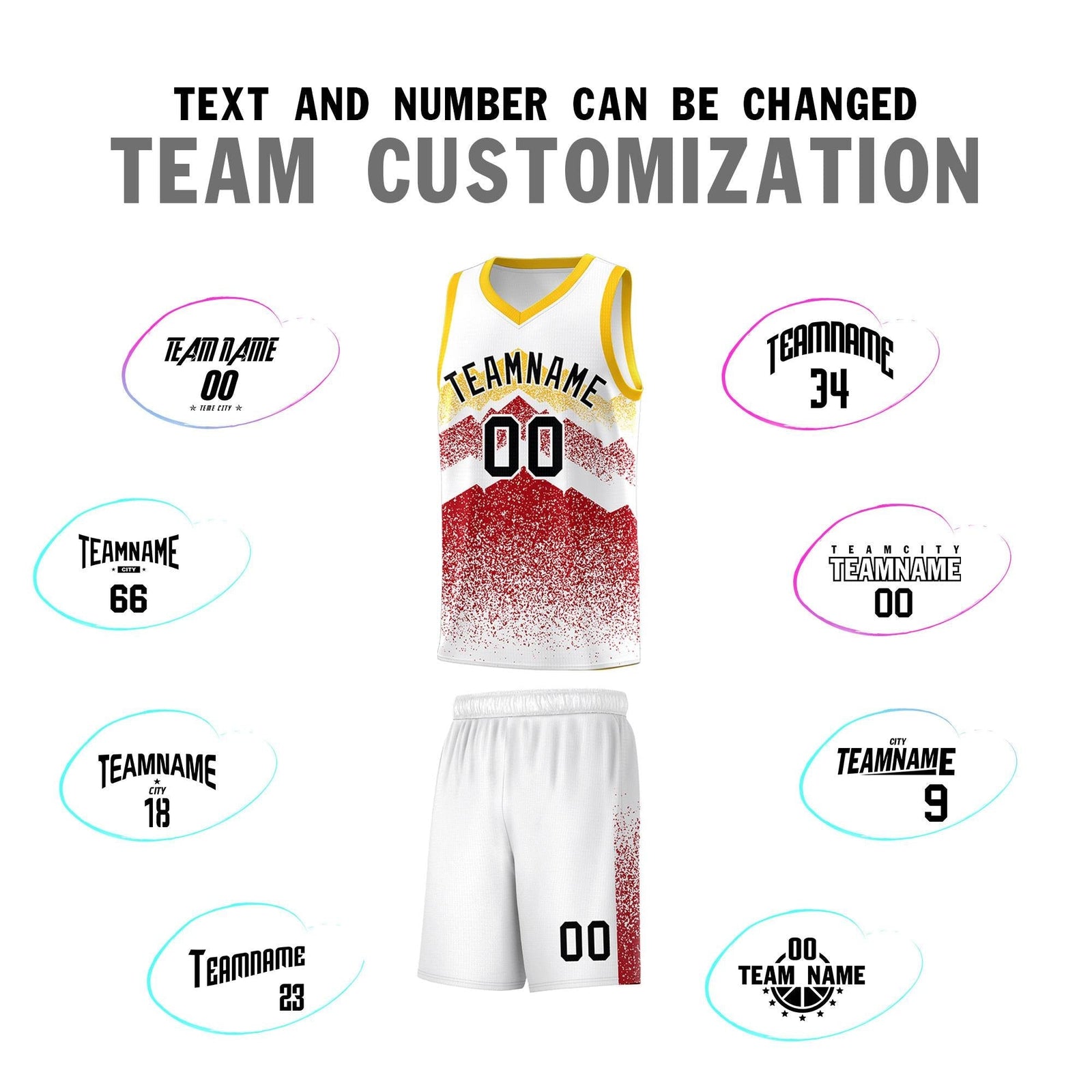 Custom Youth Basketball Jerseys White Red Gradient Mountain Design Uniforms
