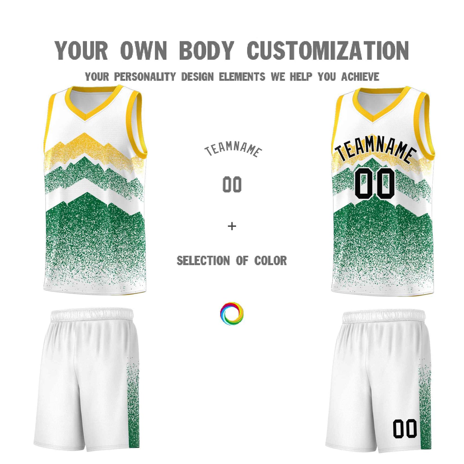 Personalized Youth Basketball Jerseys   White Kelly Green Gradient Mountain Design Uniforms