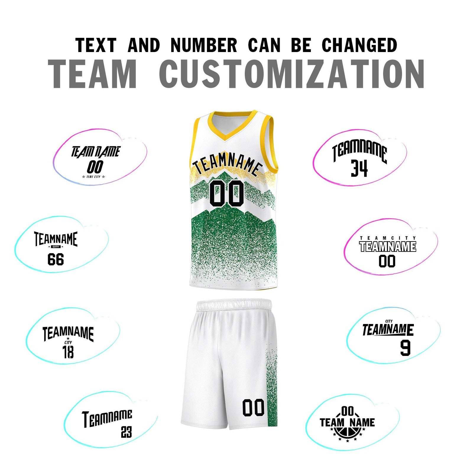 Personalized Youth Basketball Jerseys   White Kelly Green Gradient Mountain Design Uniforms