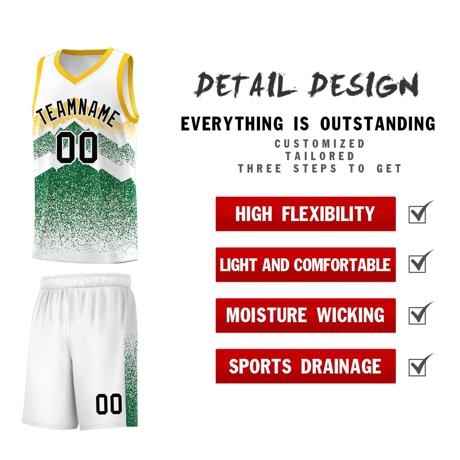 Personalized Youth Basketball Jerseys   White Kelly Green Gradient Mountain Design Uniforms