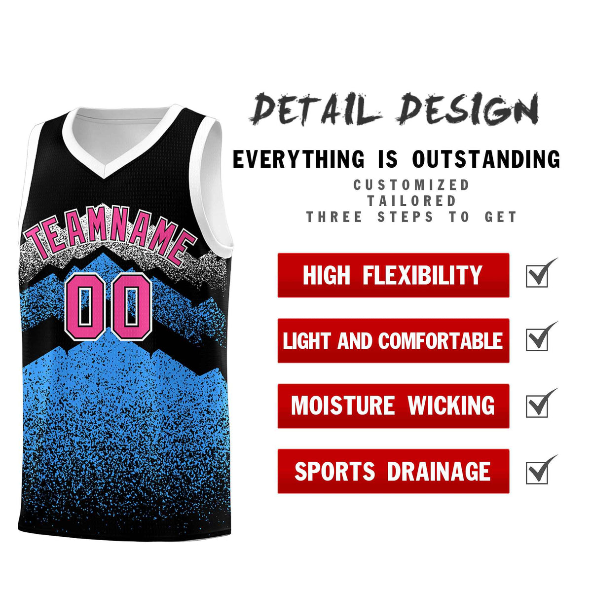 Personalized Youth Basketball Jerseys   Black Powder Blue Gradient Mountain Design Uniforms