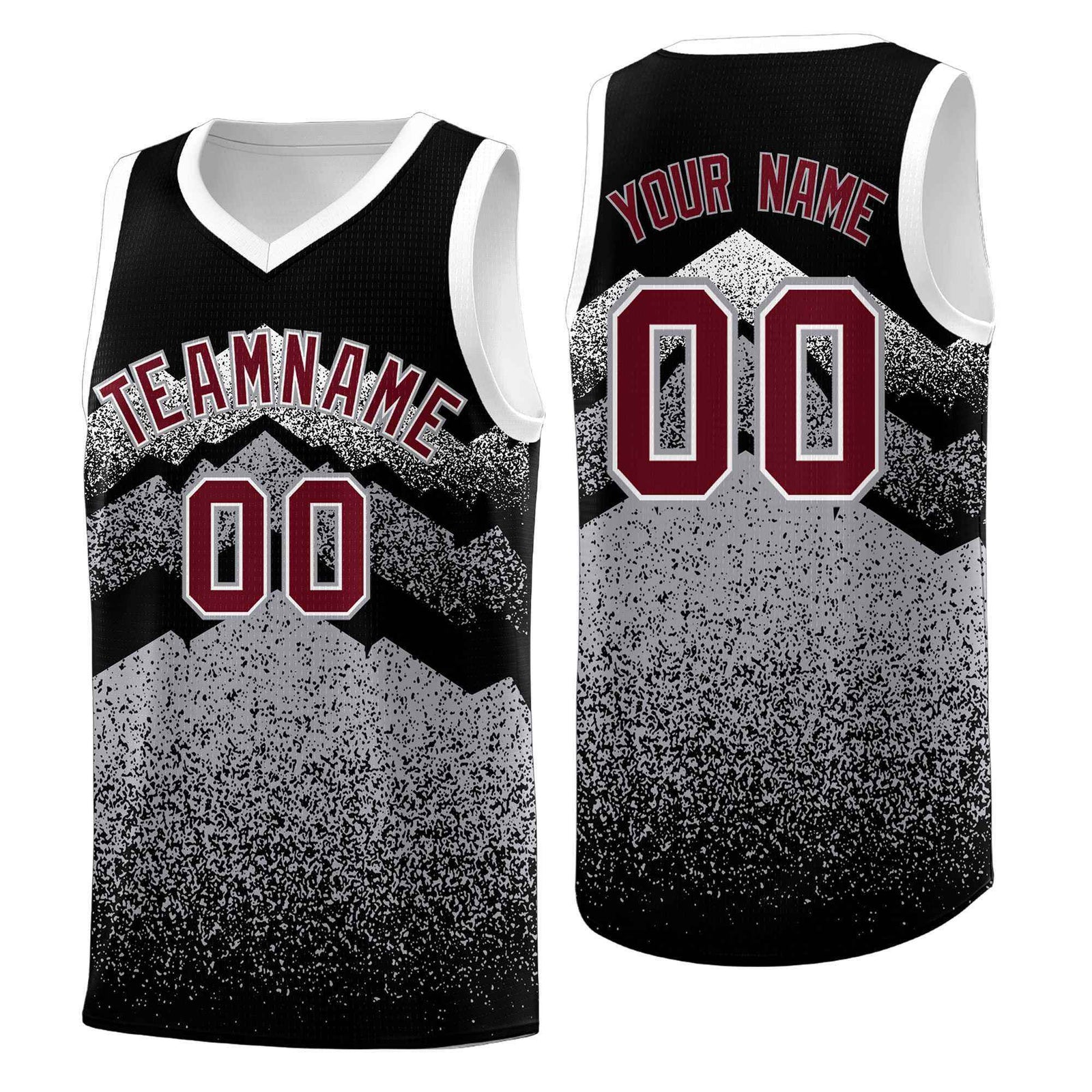 Personalized Youth Basketball Jerseys   Black Gray Gradient Mountain Design Uniforms