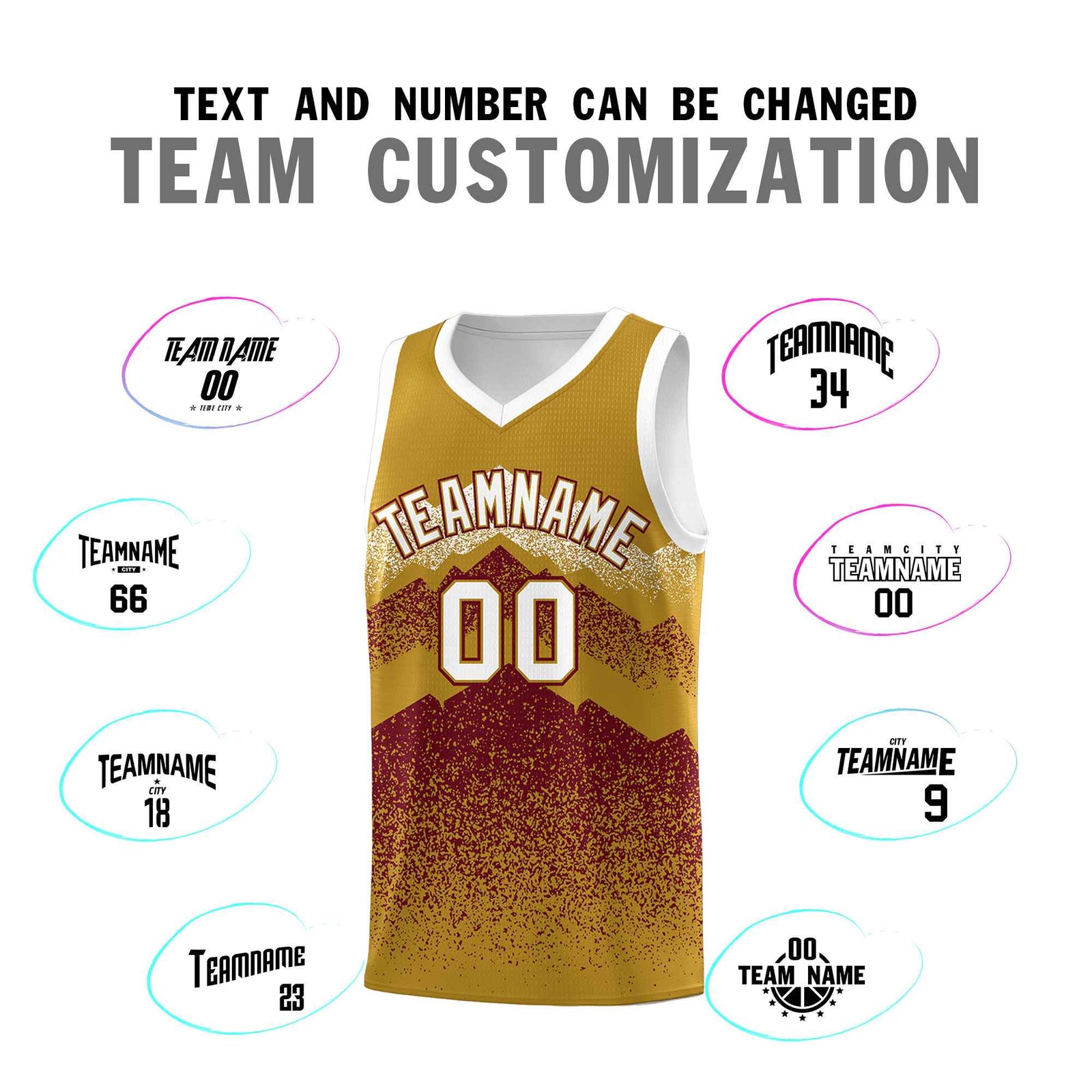 Custom Youth Basketball Jerseys Old Gold Crimson Gradient Mountain Design Uniforms