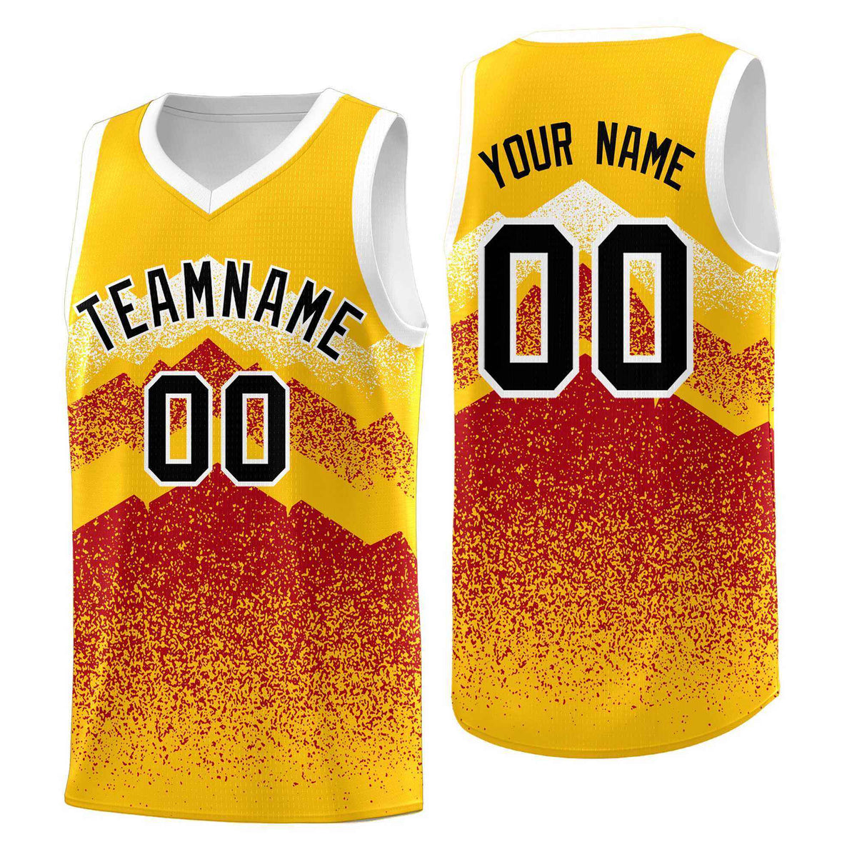 Personalized Youth Basketball Jerseys   Gold Red Gradient Mountain Design Uniforms