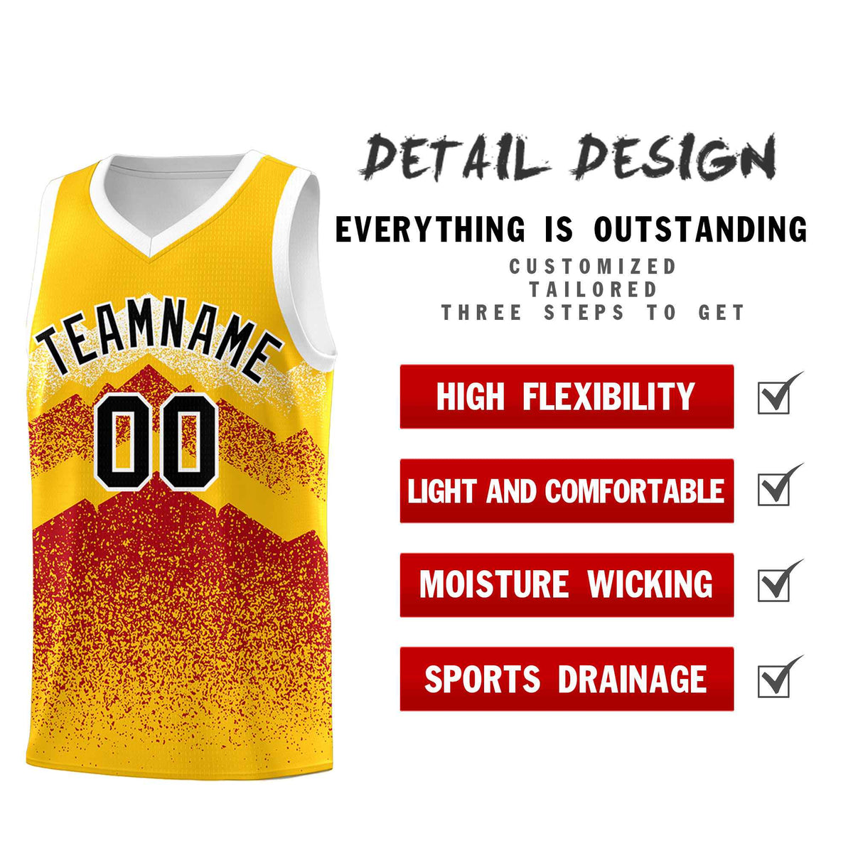 Personalized Youth Basketball Jerseys   Gold Red Gradient Mountain Design Uniforms