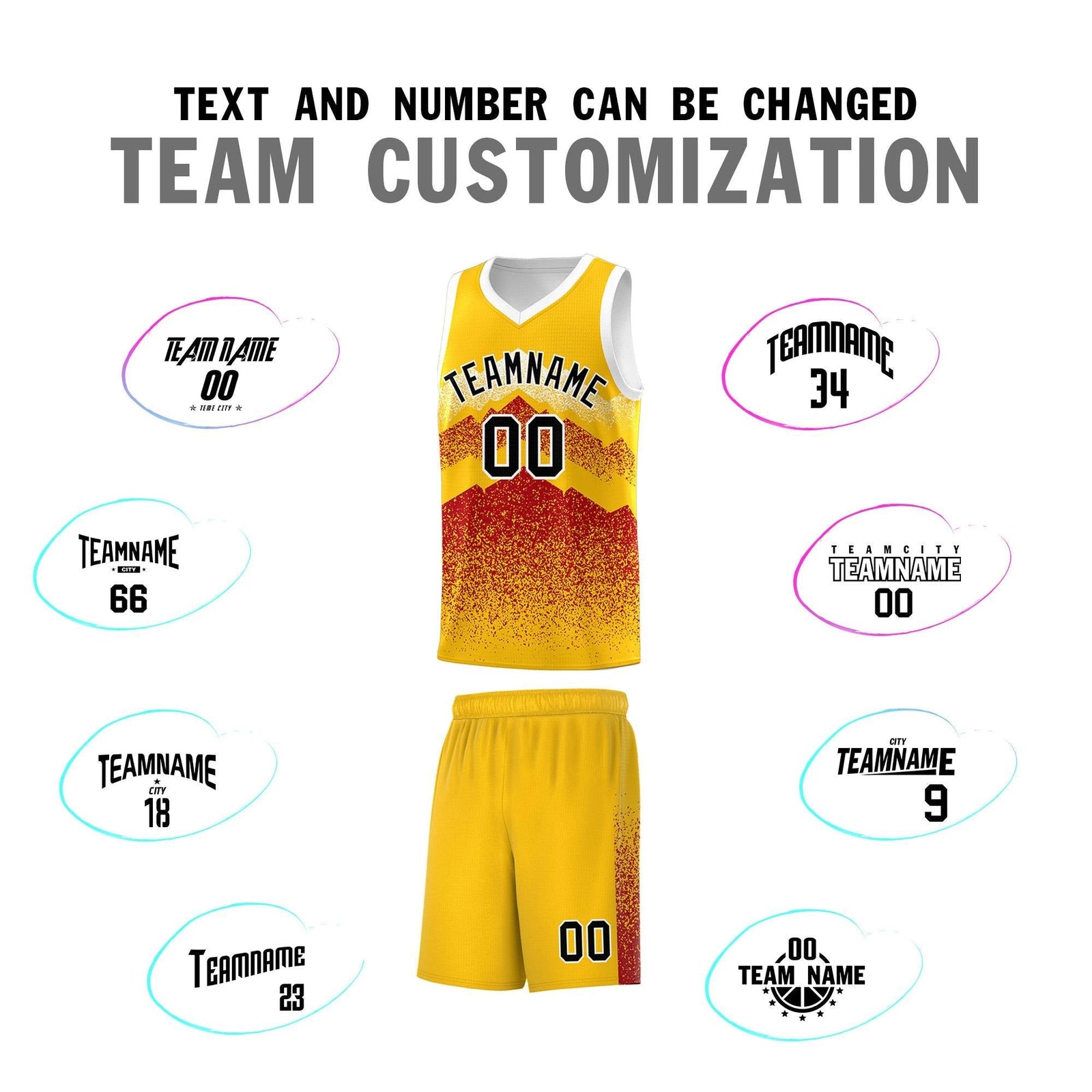 Personalized Youth Basketball Jerseys   Gold Red Gradient Mountain Design Uniforms