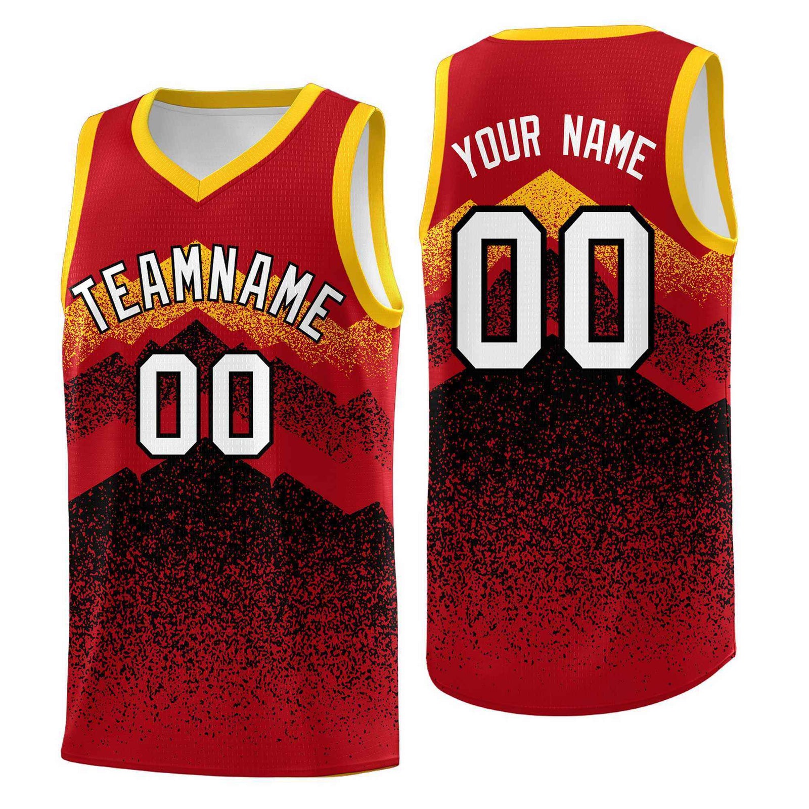Custom Youth Basketball Jerseys Red Black Gradient Mountain Design Uniforms