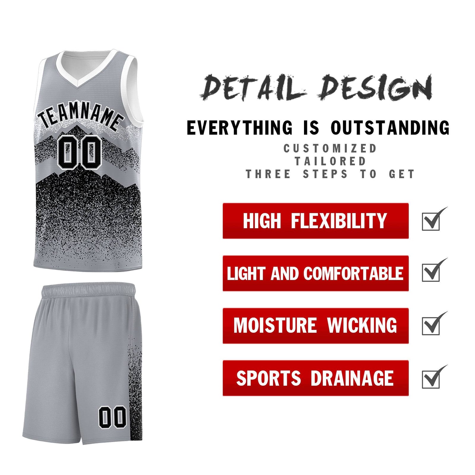 Personalized Youth Basketball Jerseys   Gray Black Gradient Mountain Design Uniforms
