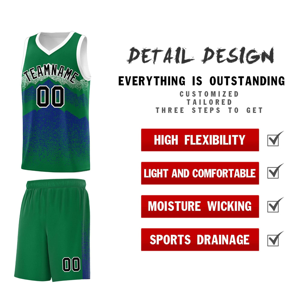 Custom Youth Basketball Jerseys Green Royal Gradient Mountain Design Uniforms