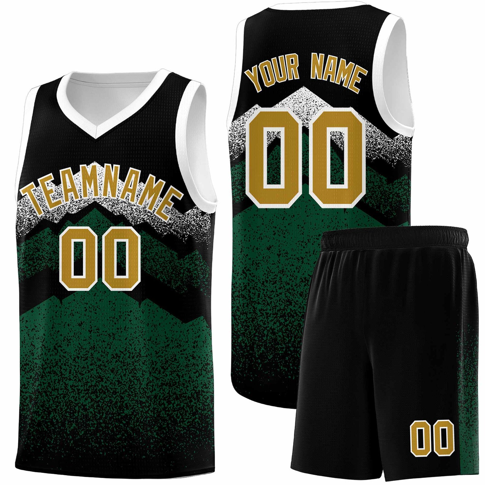 Personalized Youth Basketball Jerseys   Black Green Gradient Mountain Design Uniforms