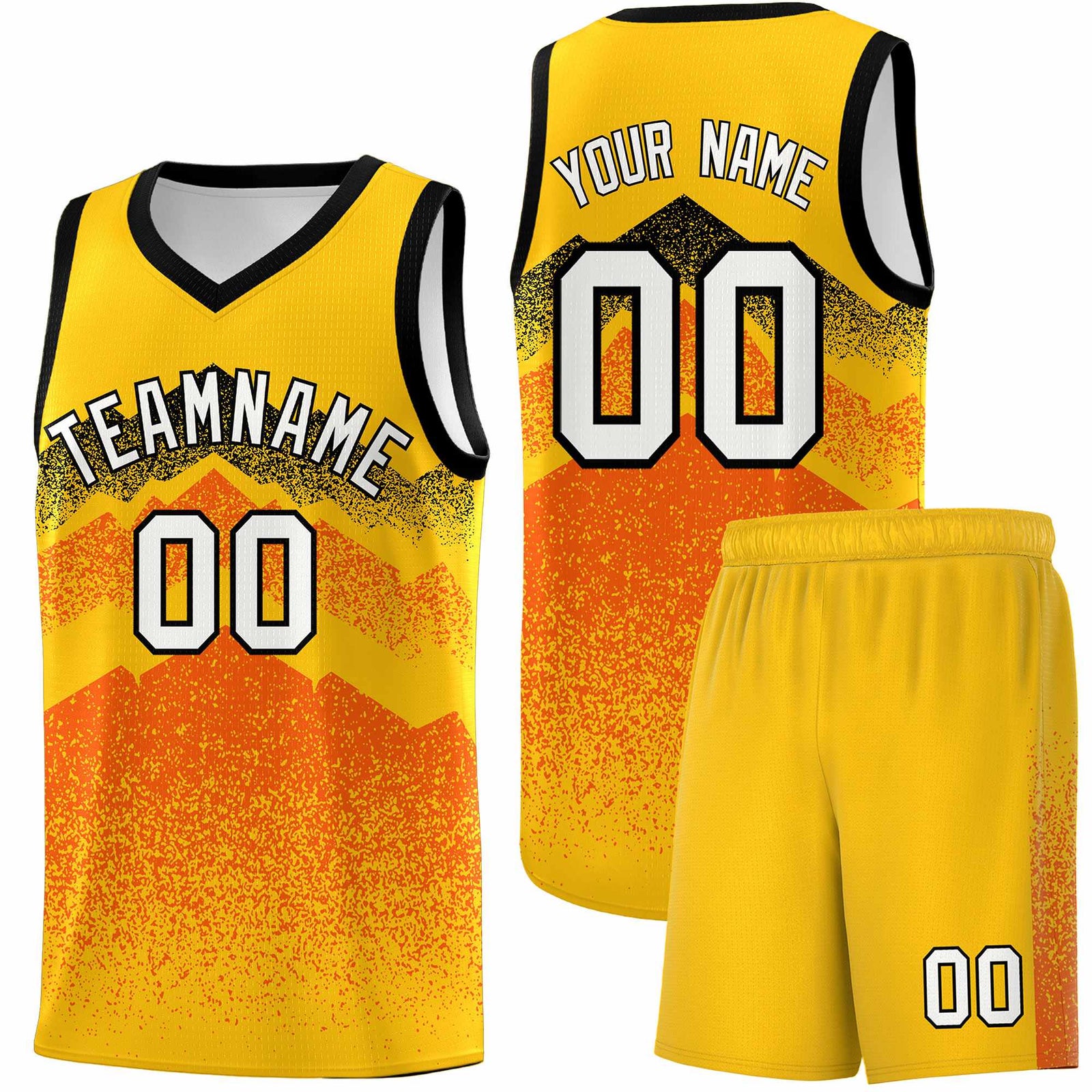 Personalized Youth Basketball Jerseys   Yellow Orange Gradient Mountain Design Uniforms