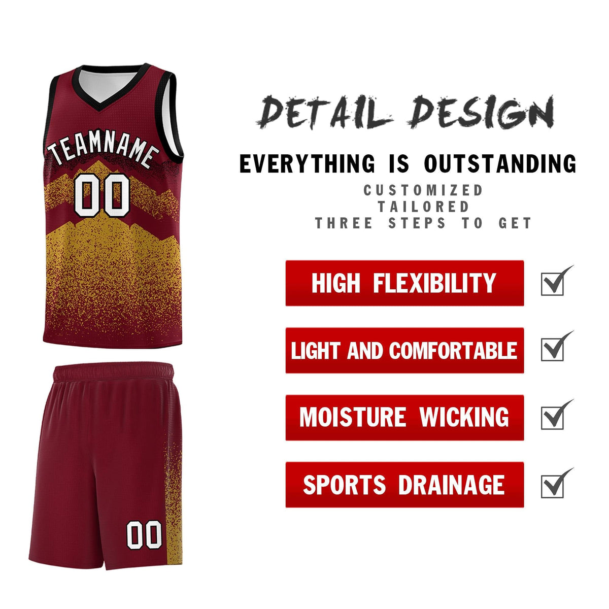 Personalized Youth Basketball Jerseys   Crimson Old Gold Gradient Mountain Design Uniforms