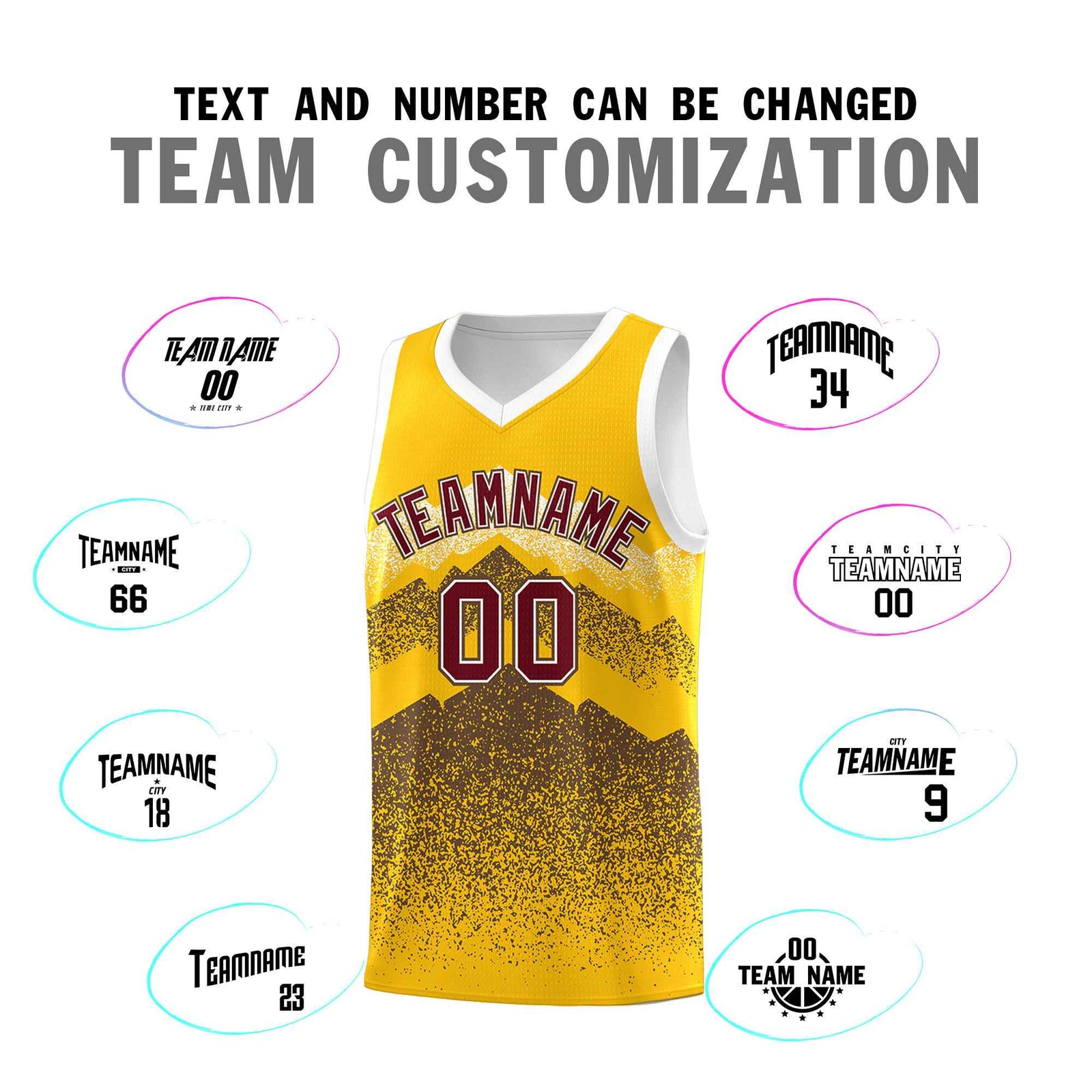 Custom Youth Basketball Jerseys Gold Coffee Gradient Mountain Design Uniforms