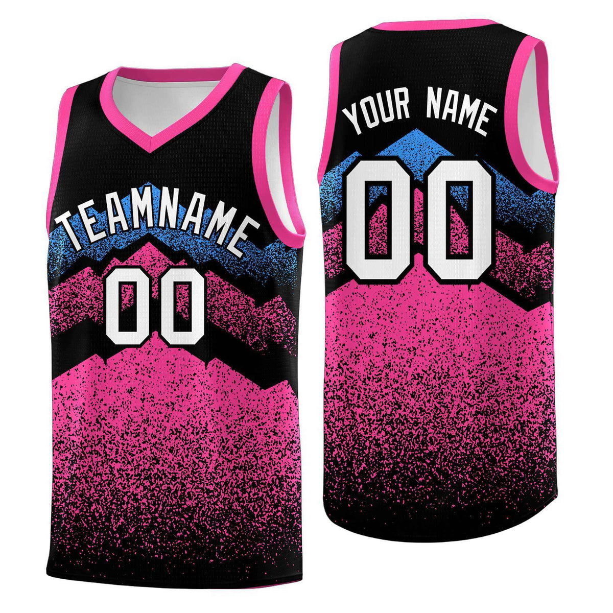 Personalized Youth Basketball Jerseys   Black Pink Gradient Mountain Design Uniforms