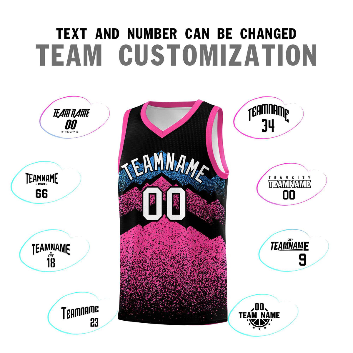 Personalized Youth Basketball Jerseys   Black Pink Gradient Mountain Design Uniforms