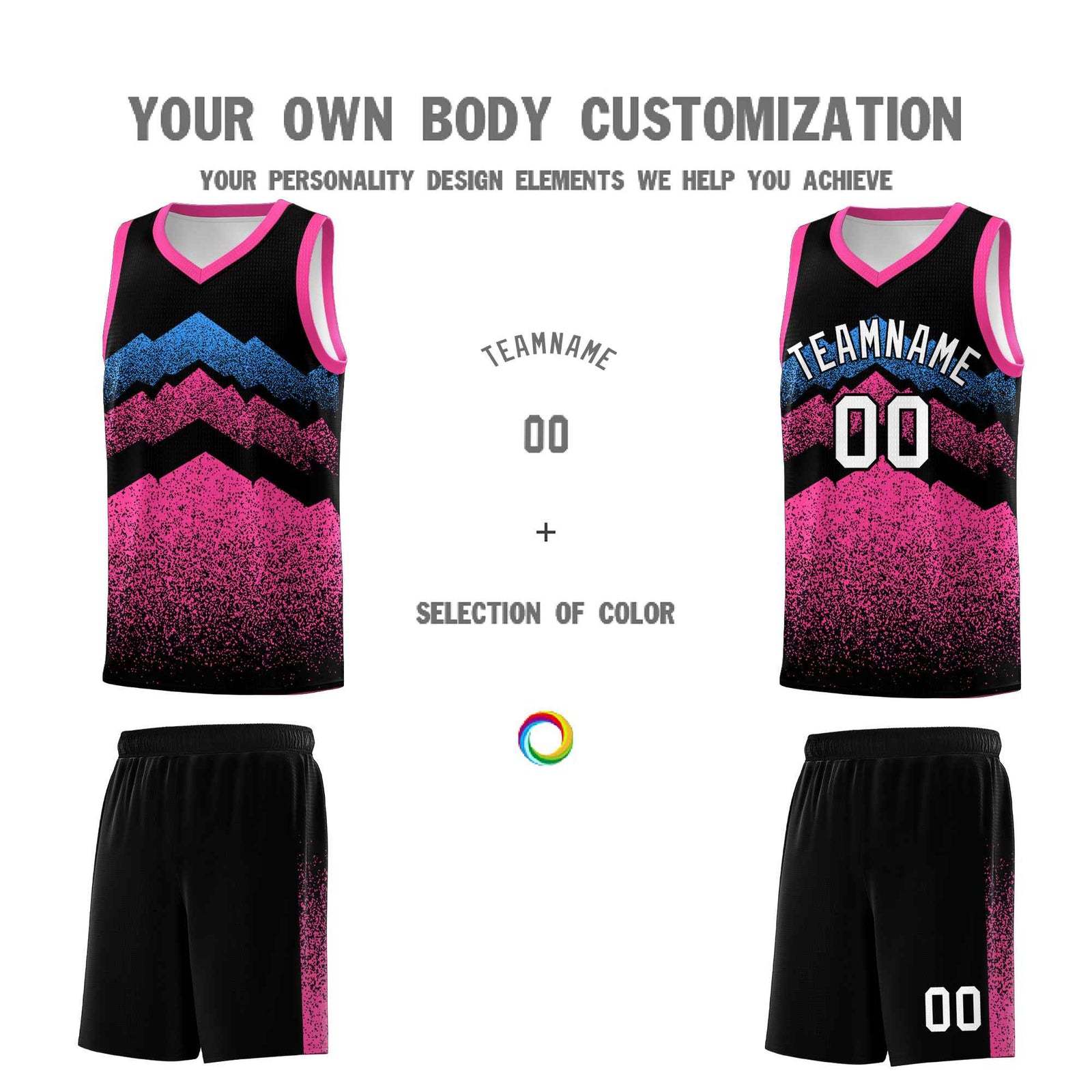 Personalized Youth Basketball Jerseys   Black Pink Gradient Mountain Design Uniforms